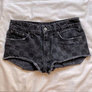 Carmar black denim checkered shorts; size 25
